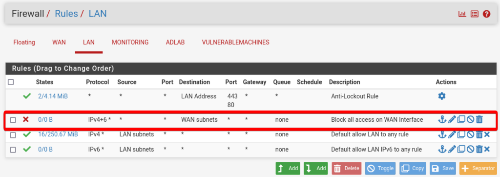 Desired state of LAN rule