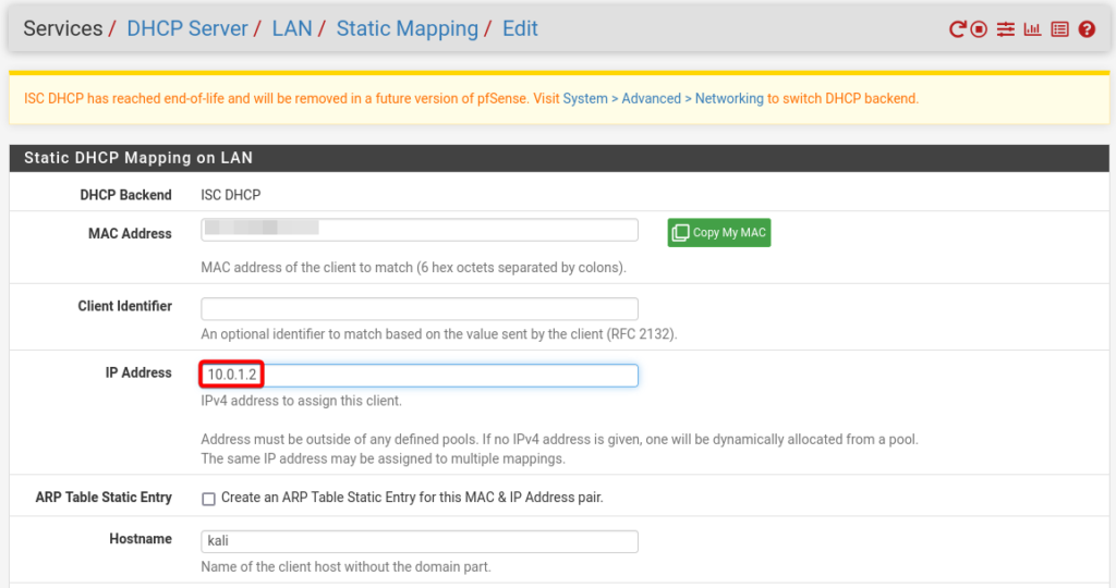 Kali Linux static IP Address