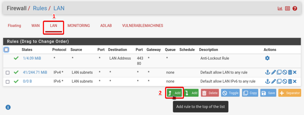 LAN firewall rule add