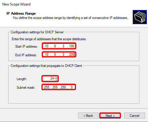 DCHP ip address range