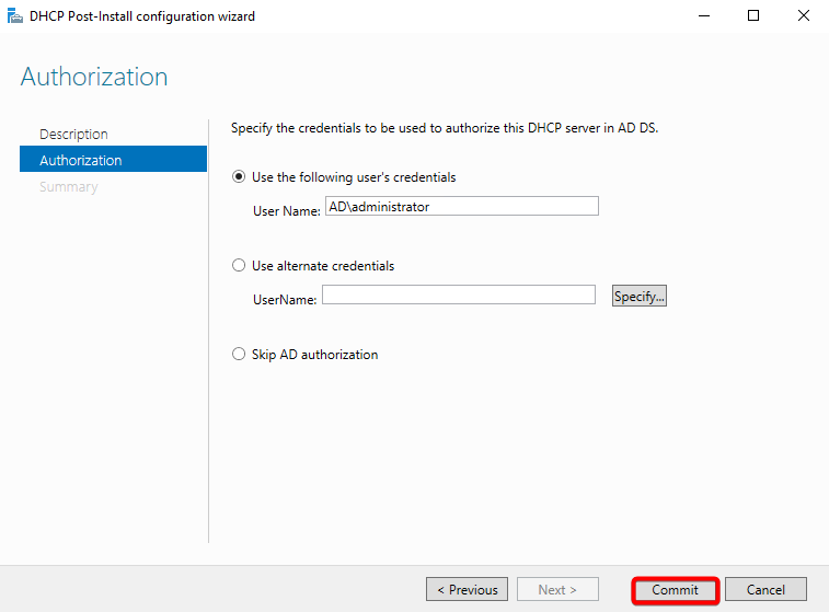 DHCP post installation Authorize 