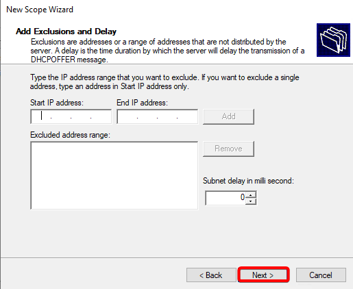 DHCP exclusion