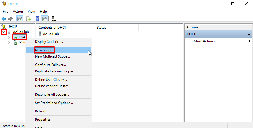 DHCP New Scope