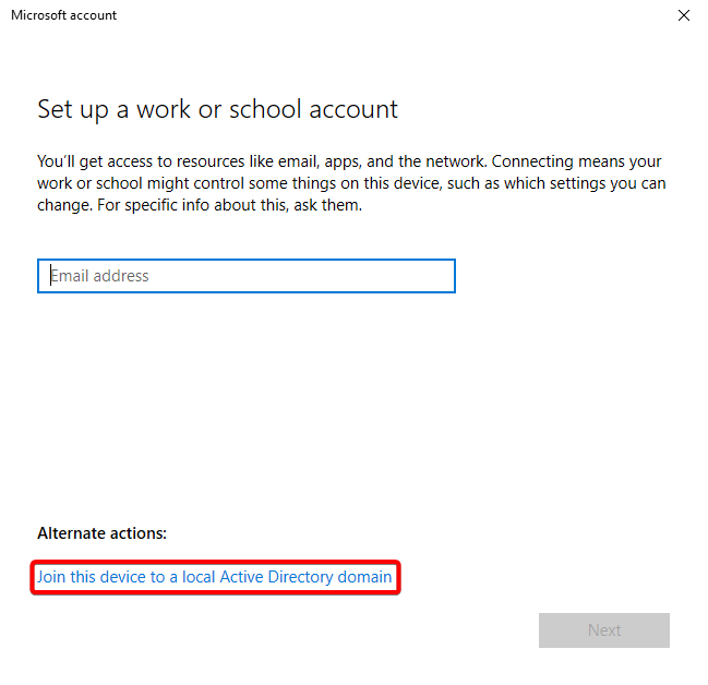 Setup Work or School Account