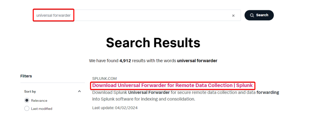 universal forwarder search