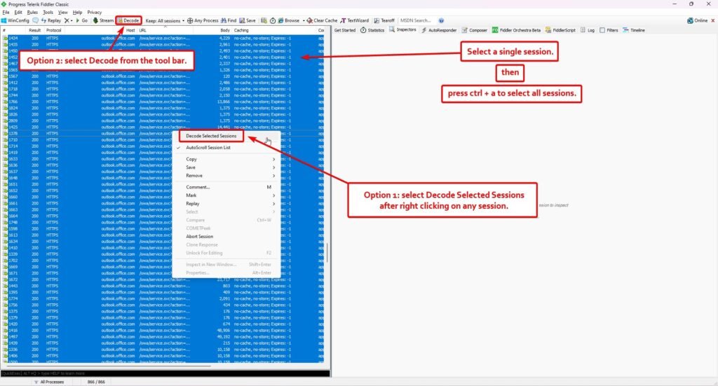 Decode all sessions in fiddler