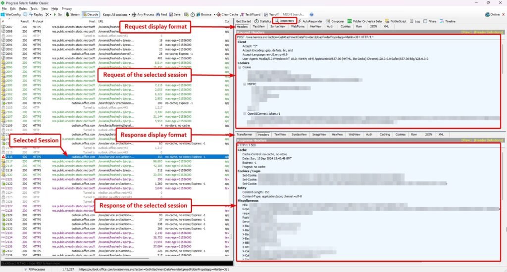 viewing web session in fiddler